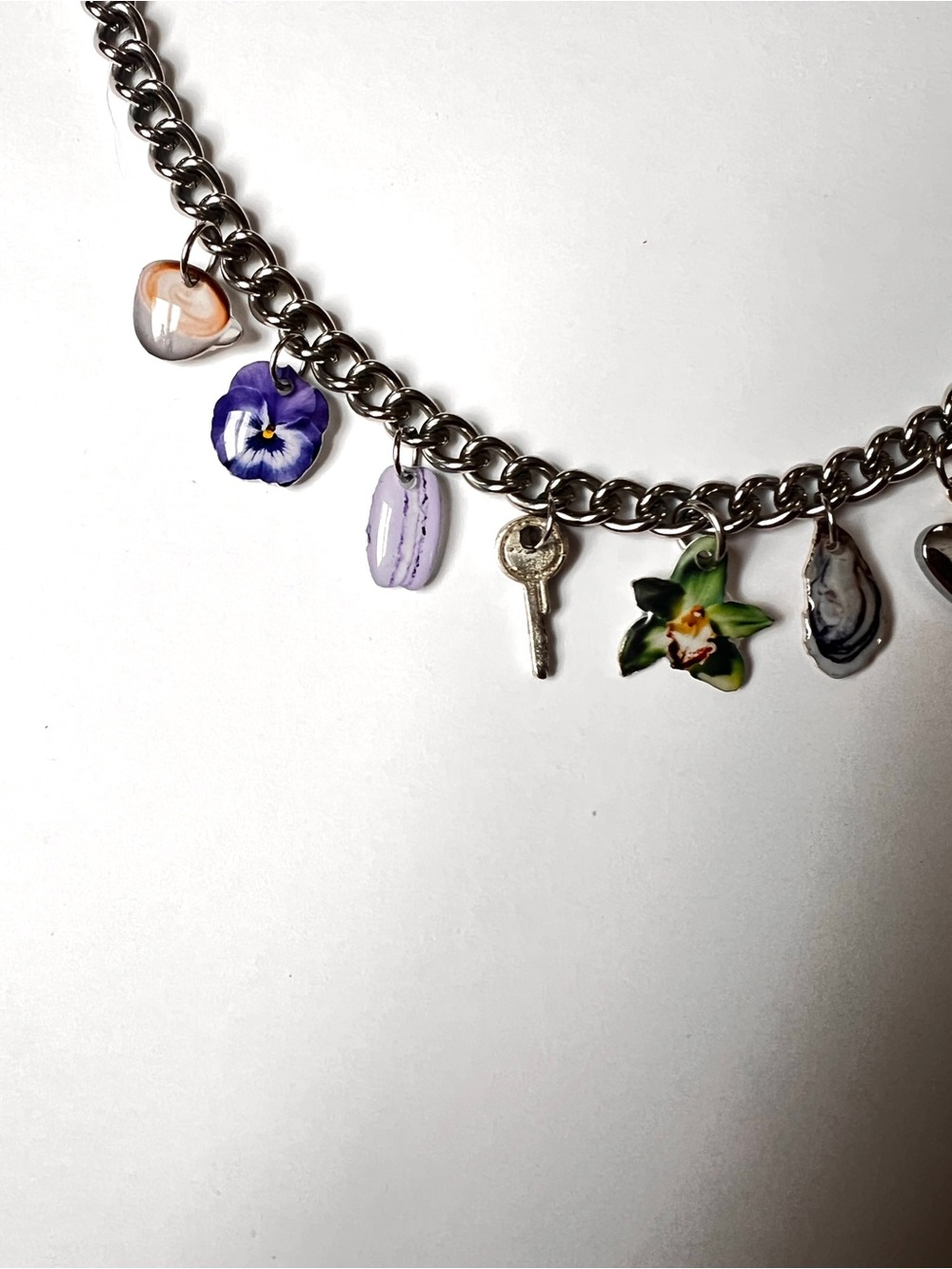Silver Charm Chain Necklace with Colorful Resined Charms - Picture 3 of 3